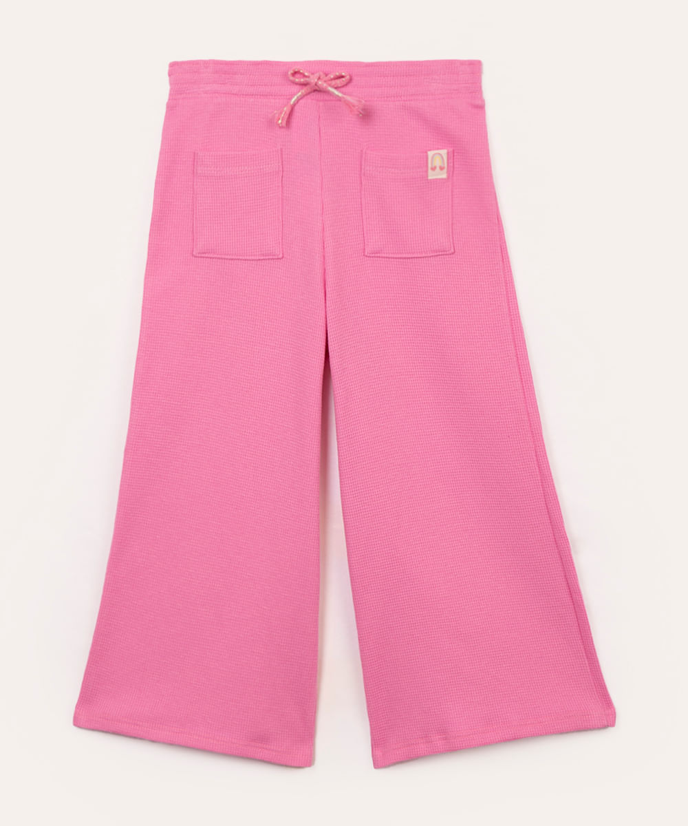 calça wide leg de algodão infantil com bolso pink