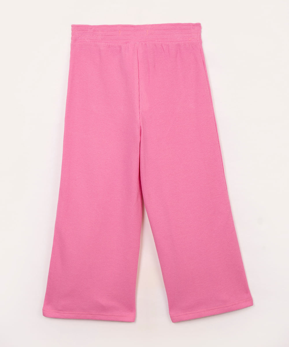 calça wide leg de algodão infantil com bolso pink