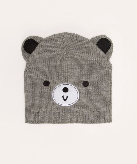 gorro de tricot infantil urso cinza