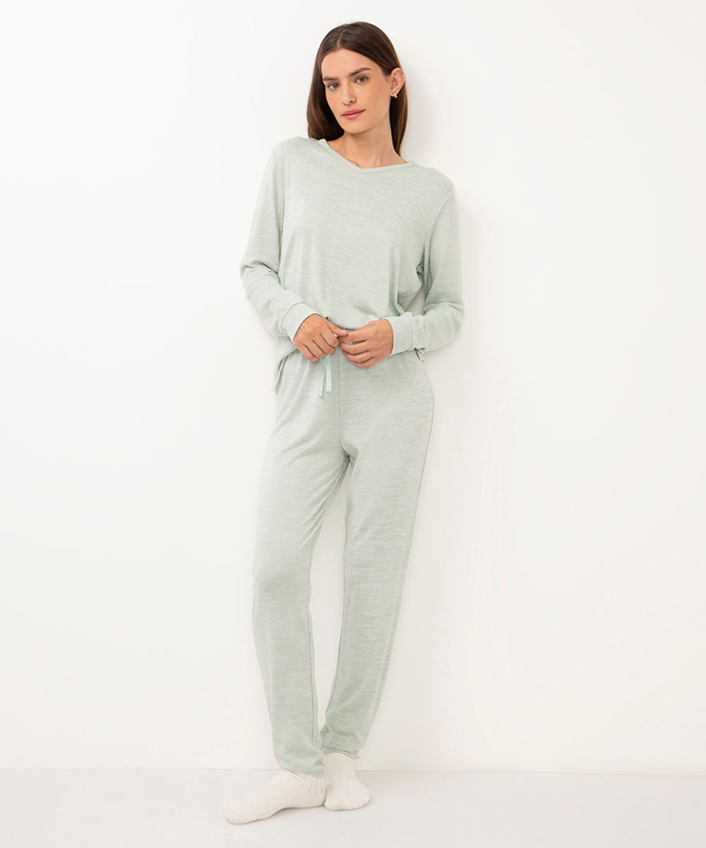 pijama longo básico verde