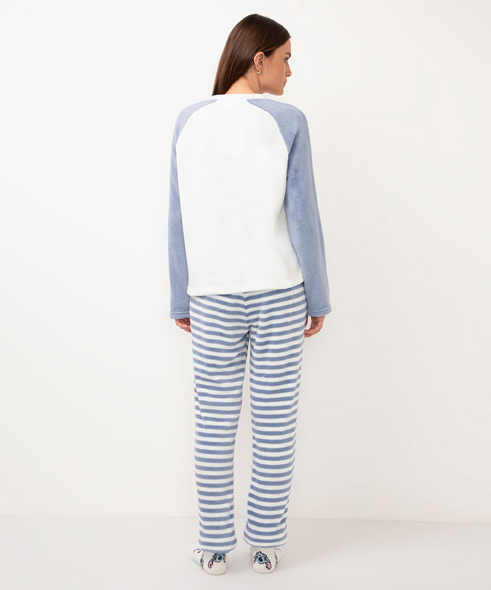 pijama de fleece manga longa stitch ohana azul