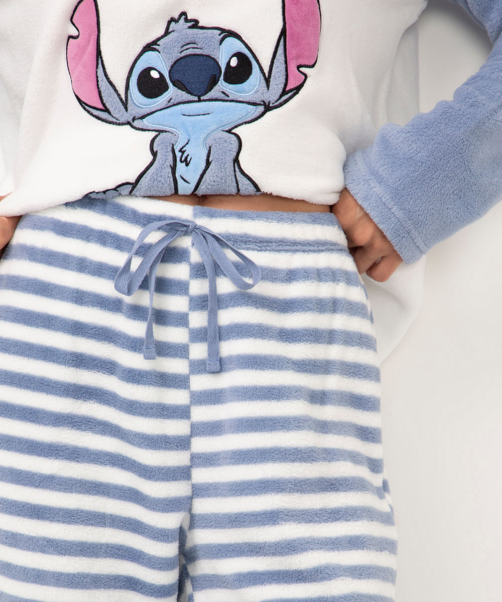 pijama de fleece manga longa stitch ohana azul