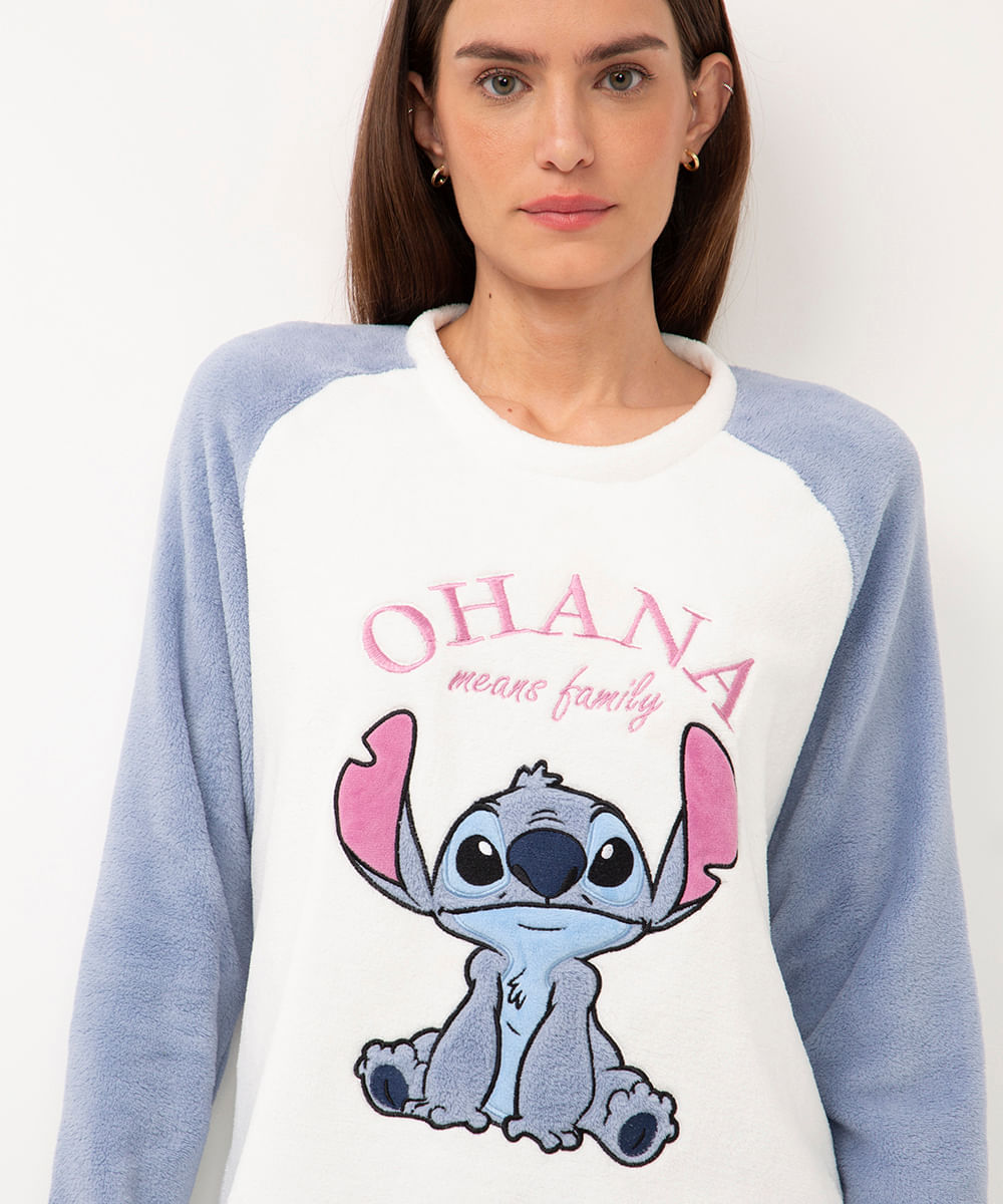 pijama de fleece manga longa stitch ohana azul