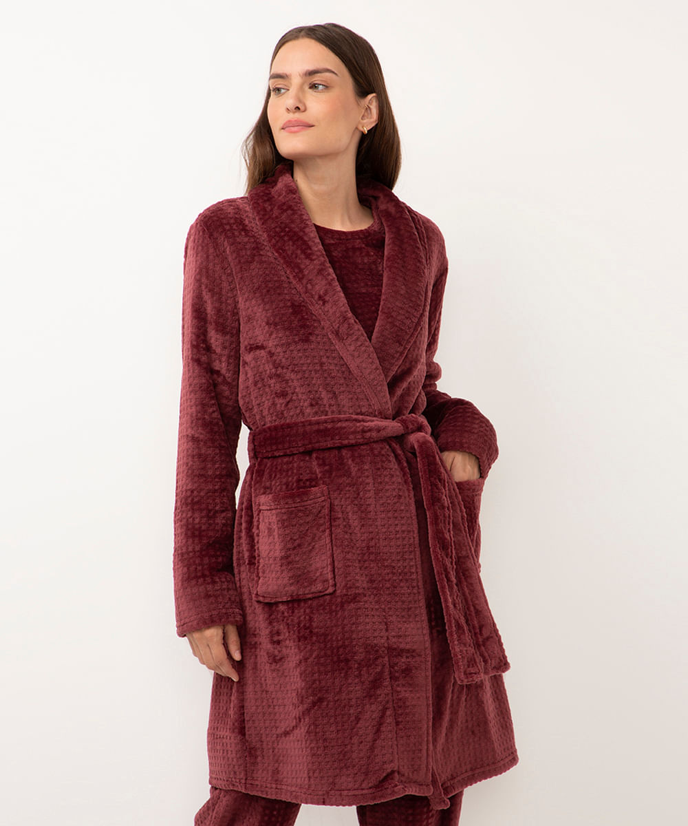 roupão de fleece texturizado vinho
