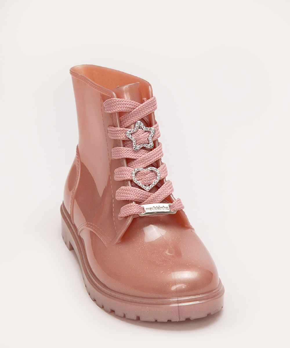 bota coturno infantil rosa claro