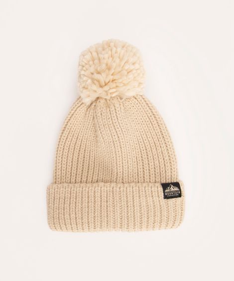 gorro de tricot infantil com pompom bege