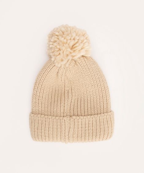 gorro de tricot infantil com pompom bege