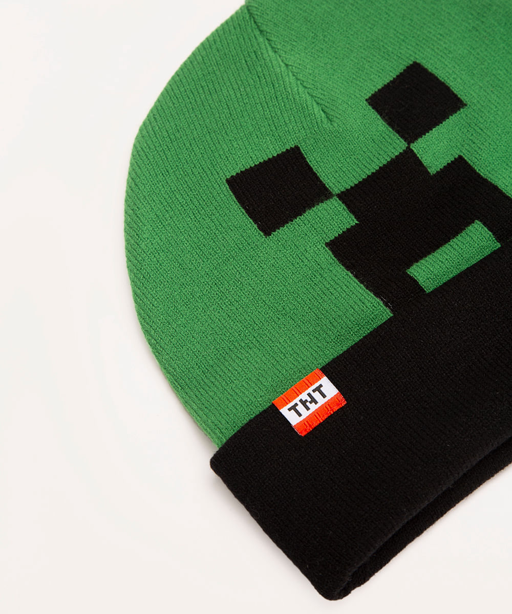 gorro de tricot infantil minecraft verde