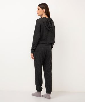 pijama longo soft com capuz cinza escuro