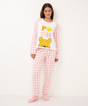 pijama de fleece manga longa pooh rosa