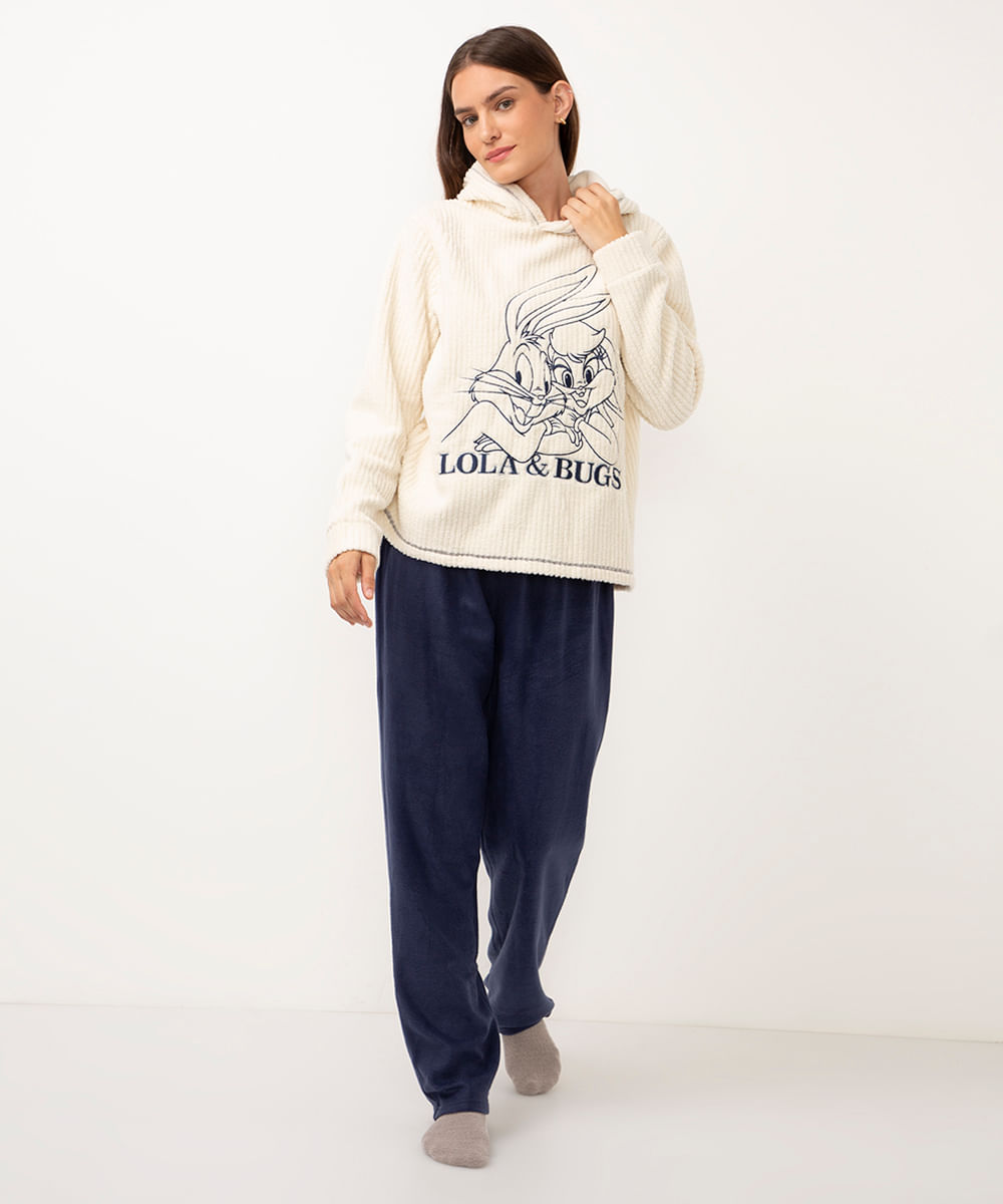 pijama de pelúcia looney tunes azul marinho