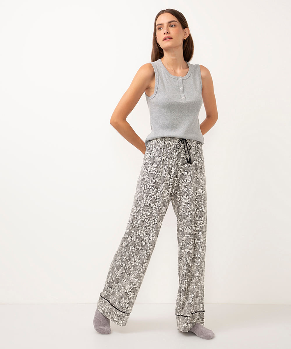 pijama de algodão regata coração boho cinza