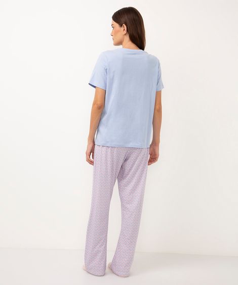 pijama de algodão longo floral azul