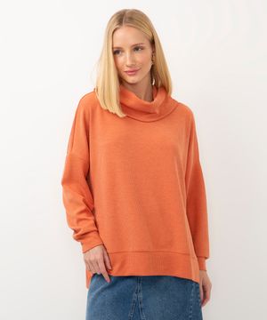 blusa oversized de malha gola alta laranja
