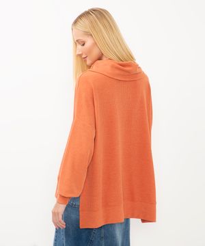 blusa oversized de malha gola alta laranja