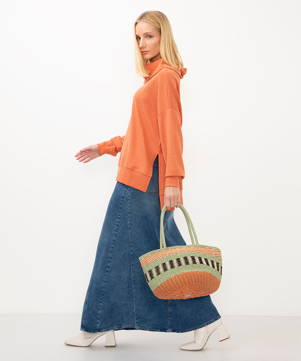 blusa oversized de malha gola alta laranja