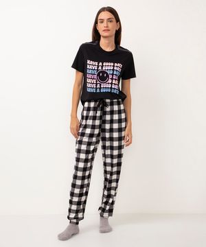 calça de pijama jogger xadrez preto