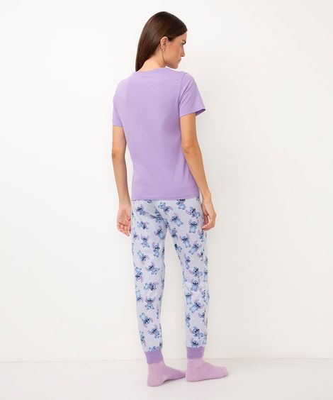 pijama de algodão longo stitch lilás