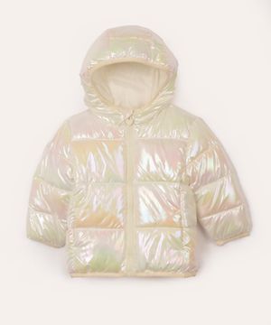 jaqueta puffer infantil holográfica off white