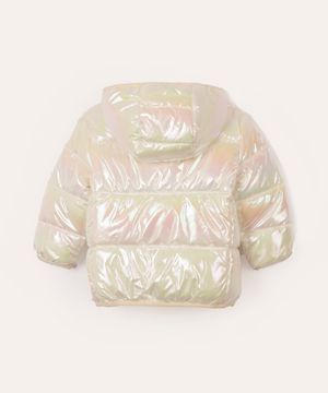 jaqueta puffer infantil holográfica off white