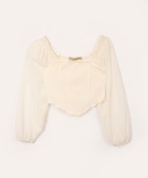 blusa corset infantil com tule off white