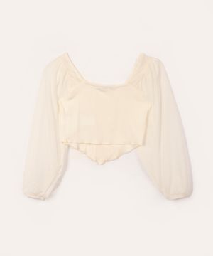 blusa corset infantil com tule off white