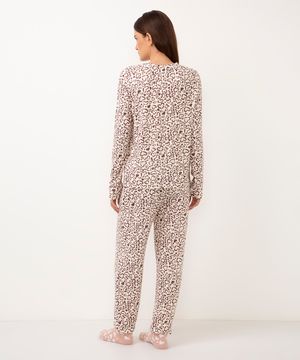 pijama longo animal print coração marrom