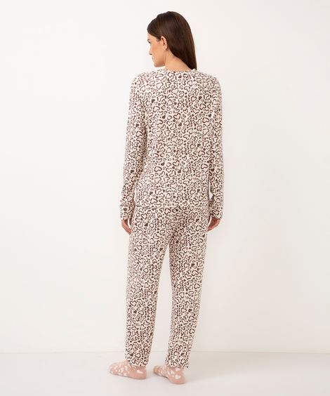 pijama longo animal print coração marrom