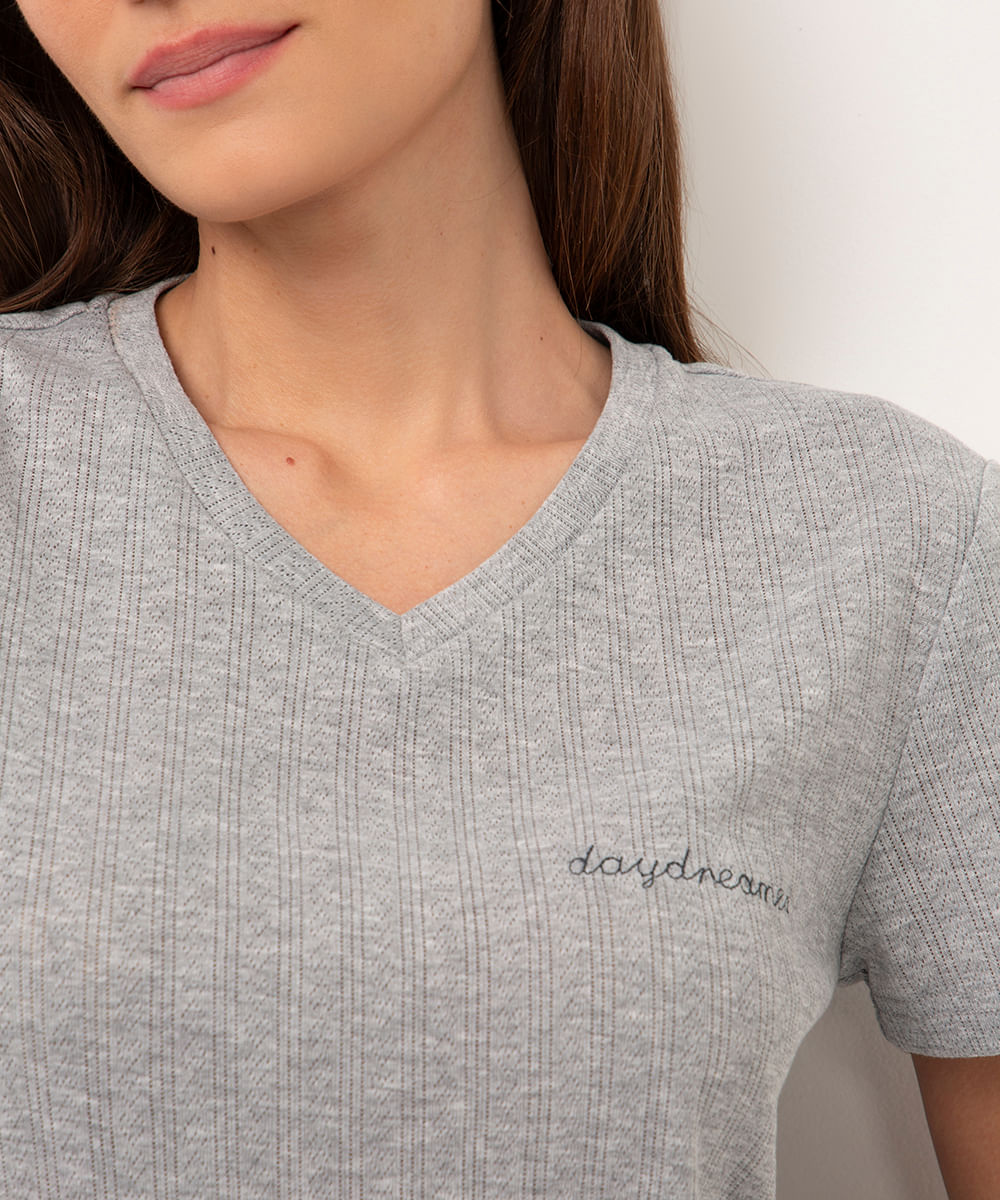 pijama curto soft xadrez day dreamer cinza