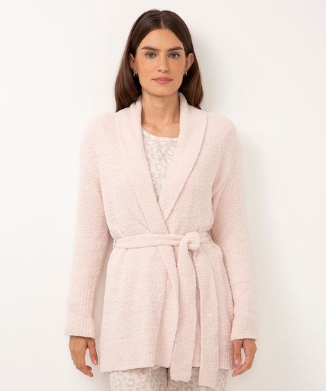 robe em chenille com amarração rosa claro