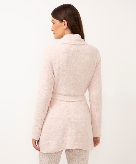 robe em chenille com amarração rosa claro