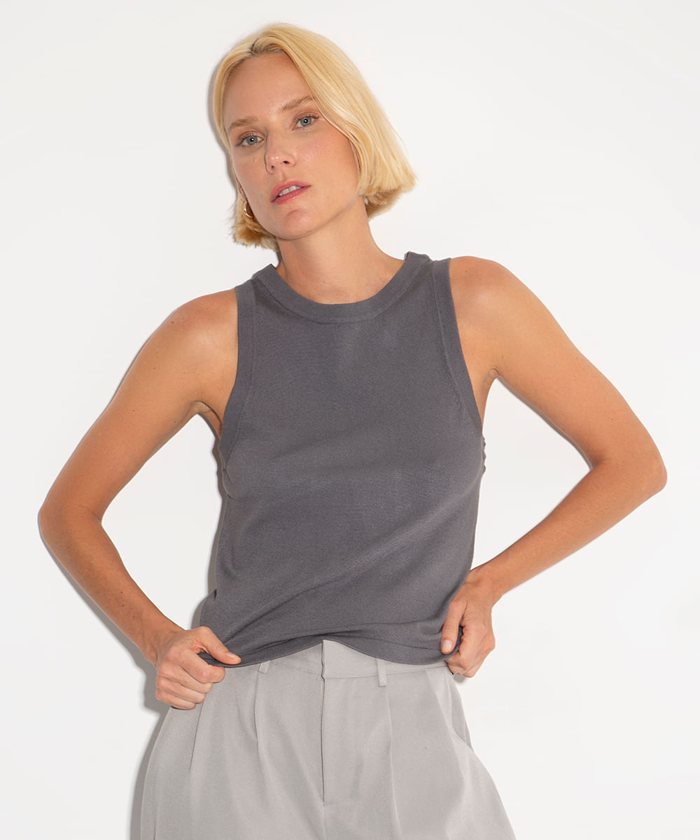 regata de viscose mindset canelada cinza
