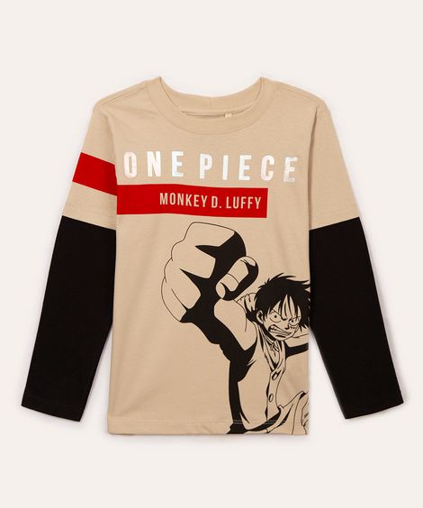 camiseta de algodão infantil one piece bege