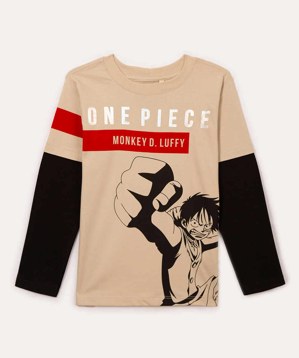 camiseta de algodão infantil one piece bege