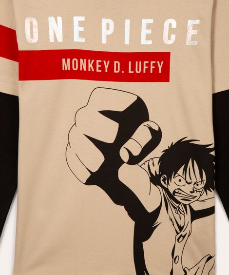 camiseta de algodão infantil one piece bege