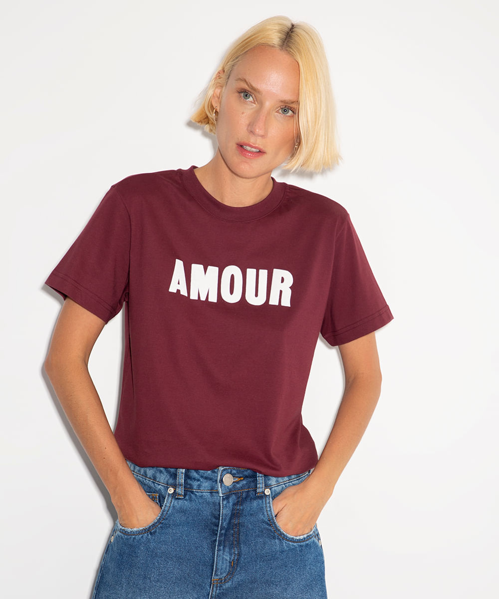 camiseta de algodão amour mindset vinho