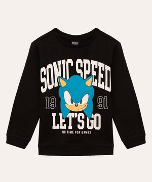 blusa de moletom infantil manga longa sonic preto