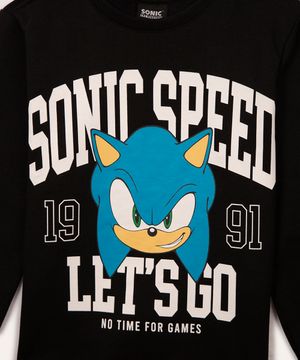 blusa de moletom infantil manga longa sonic preto