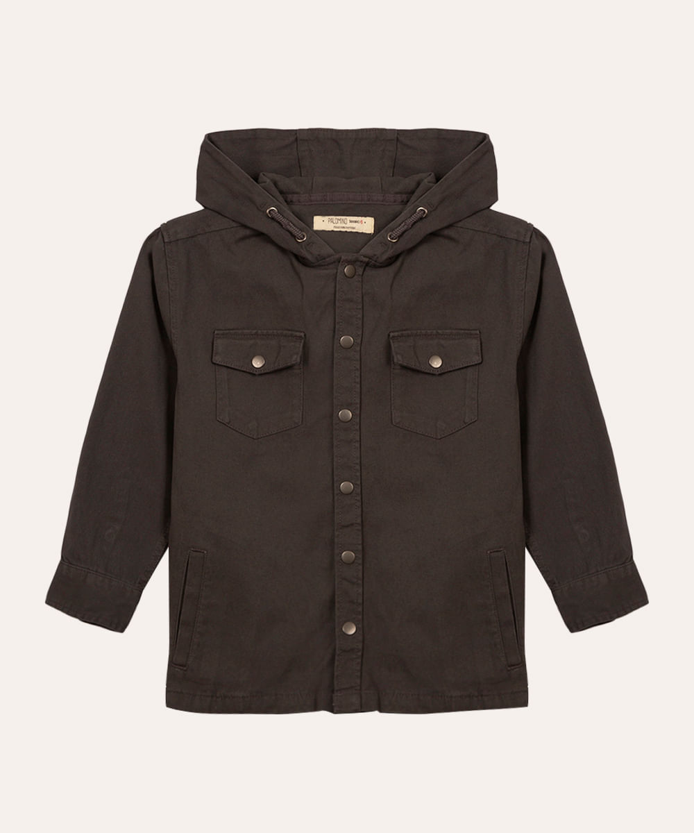 camisa de sarja infantil com capuz cinza