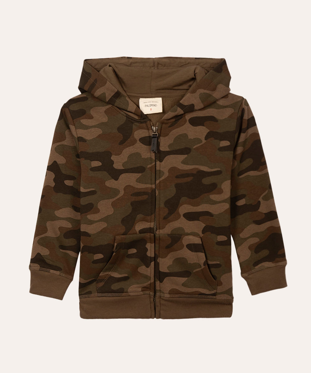 jaqueta de moletom infantil camuflada com capuz verde militar