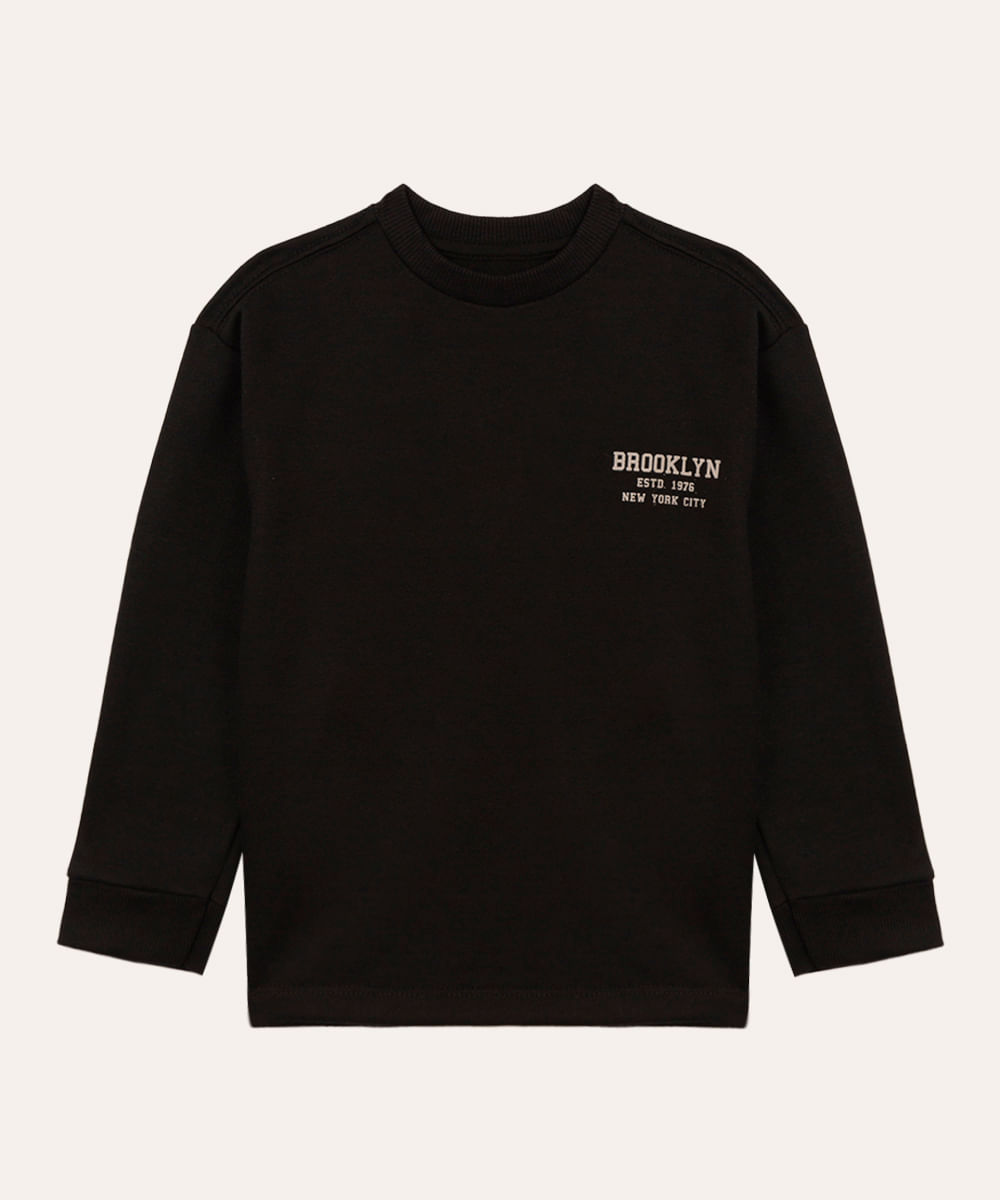 moletom infantil manga longa brooklyn preto
