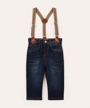 calça jeans infantil com suspensório azul escuro