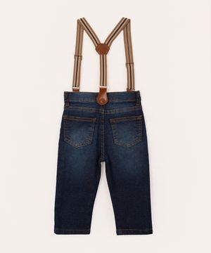 calça jeans infantil com suspensório azul escuro