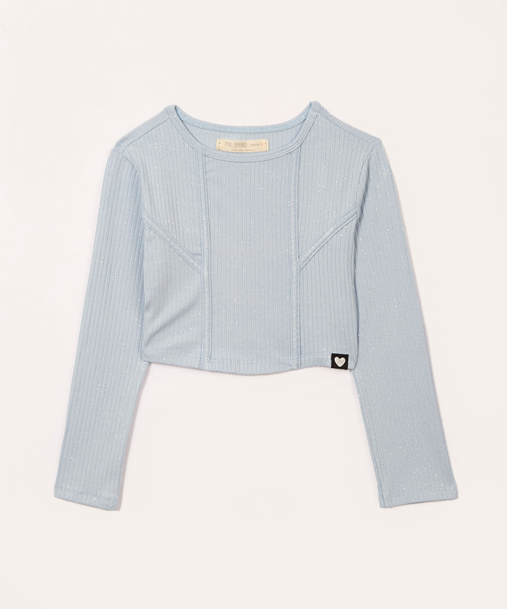cropped de viscose infantil com brilho azul