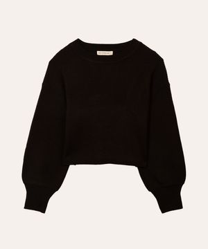 suéter cropped de tricot canelado juvenil preto