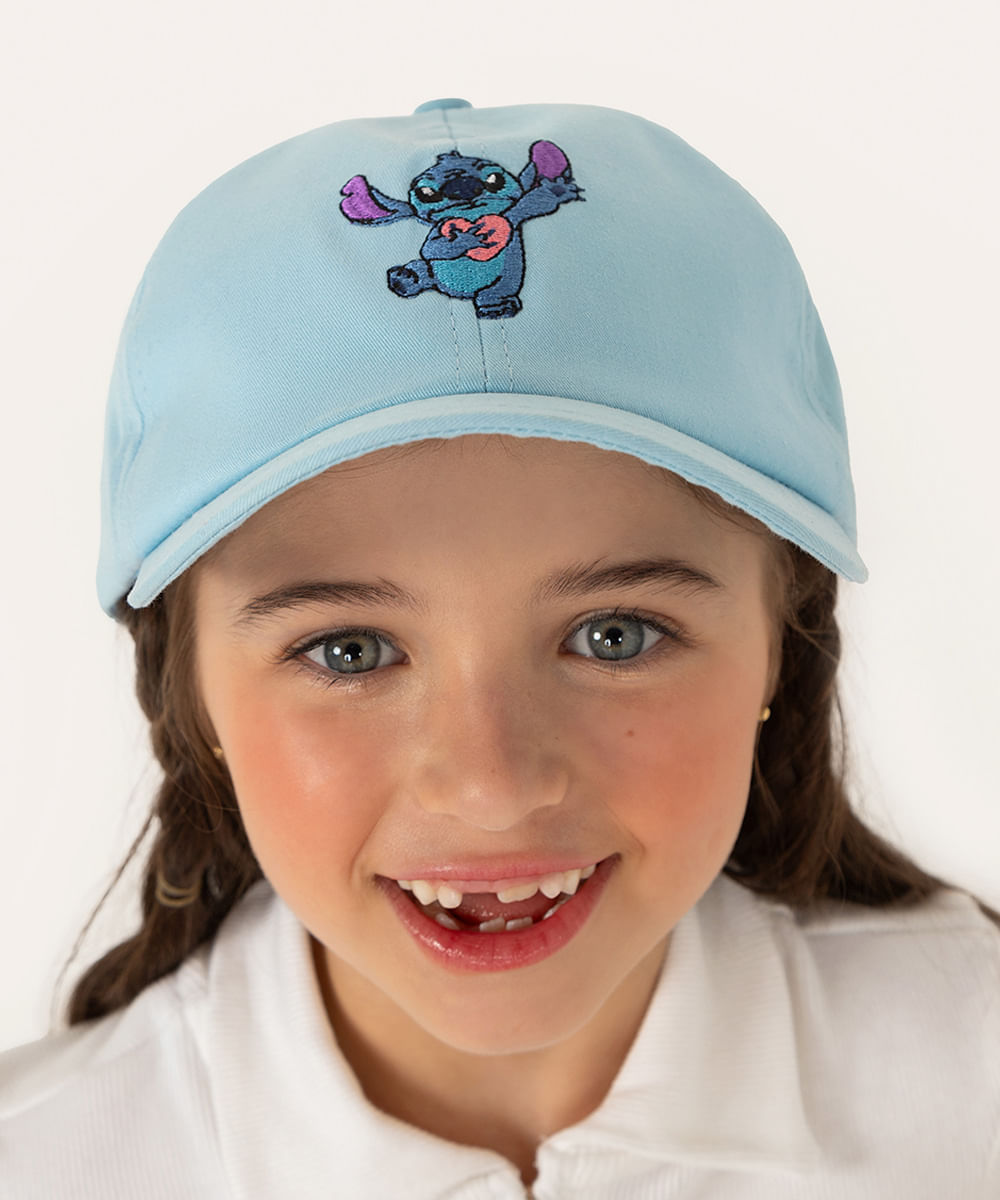 boné de sarja infantil stitch aba curva azul