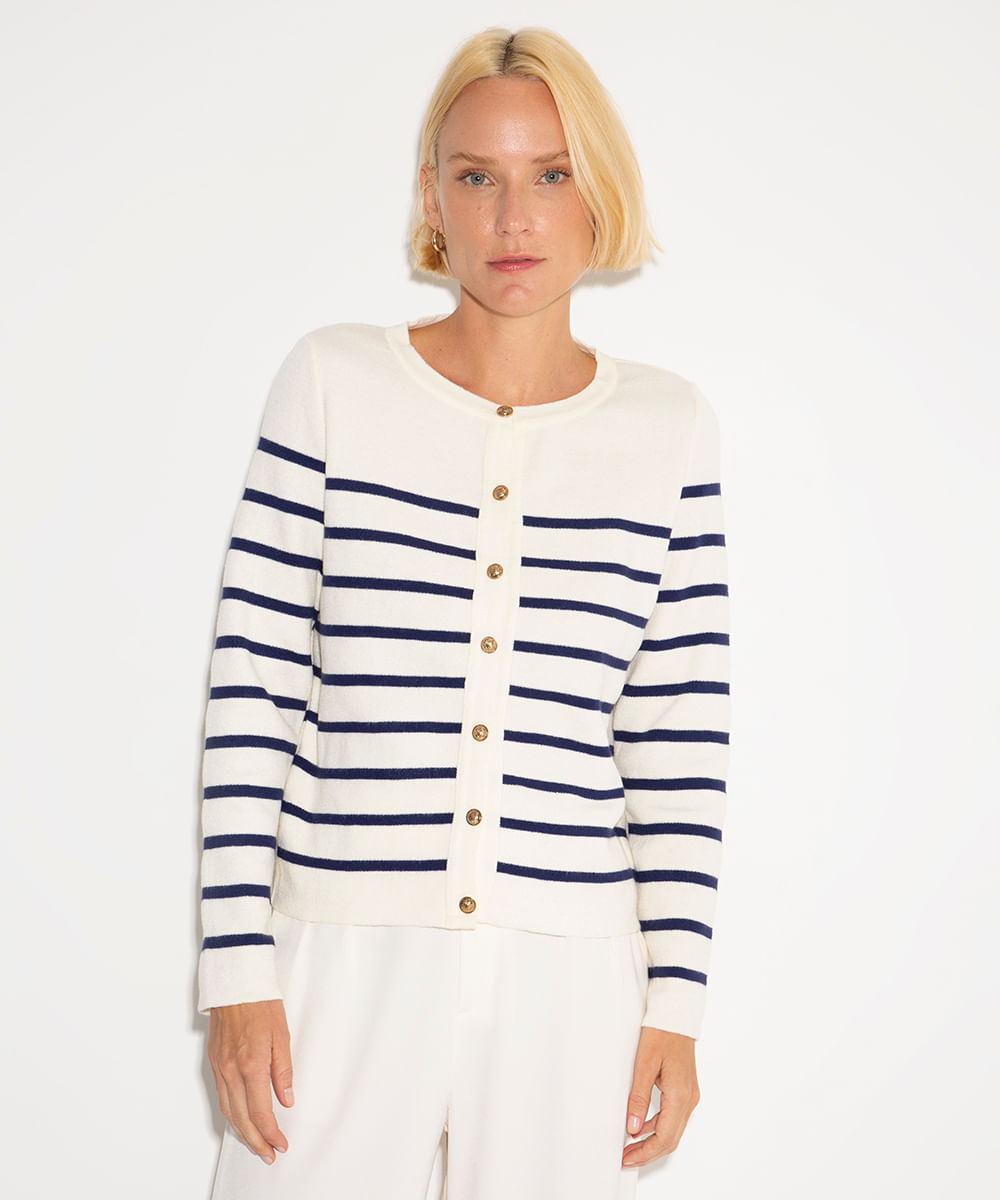cardigan de tricot mindset listrado off white