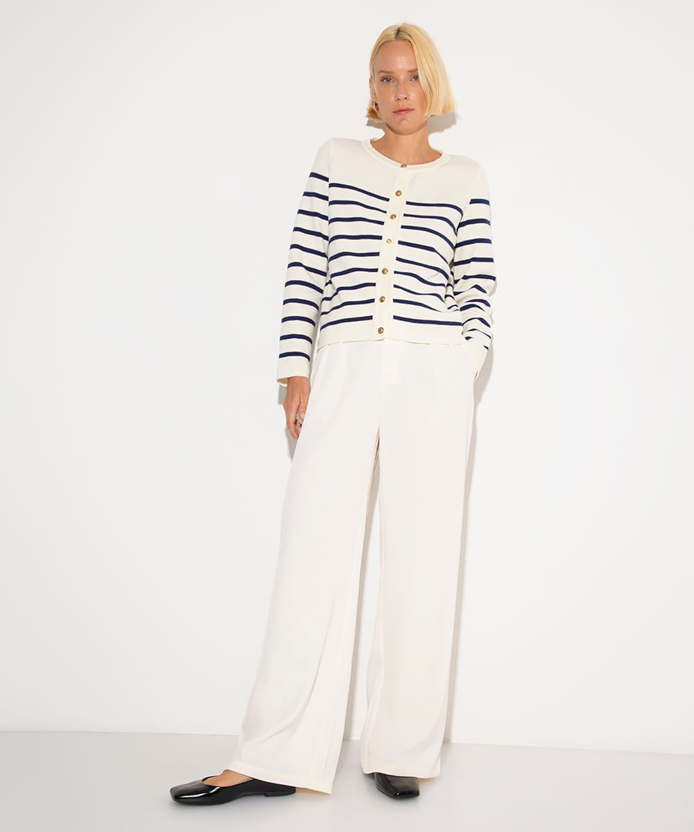 cardigan de tricot mindset listrado off white