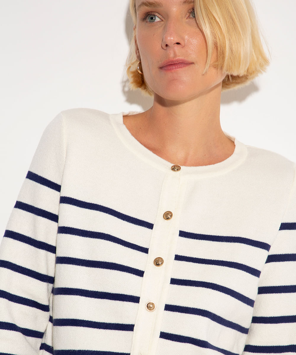 cardigan de tricot mindset listrado off white