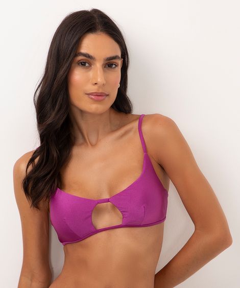 top de biquíni cut out proteção uv roxo